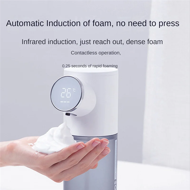 泡ソープディスペンサー自動充電 320 ミリリットル液体ソープディスペンサーデジタルディスプレイ泡ハンドディスペンサー-ABRO