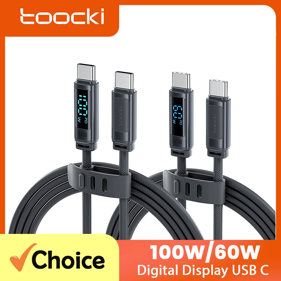 Toocki PD 100W USB C to USB C Cable 60W Type C to Type C Digital Display Soft Silicone Cable Fast Charging for iPhone 17 Samsung