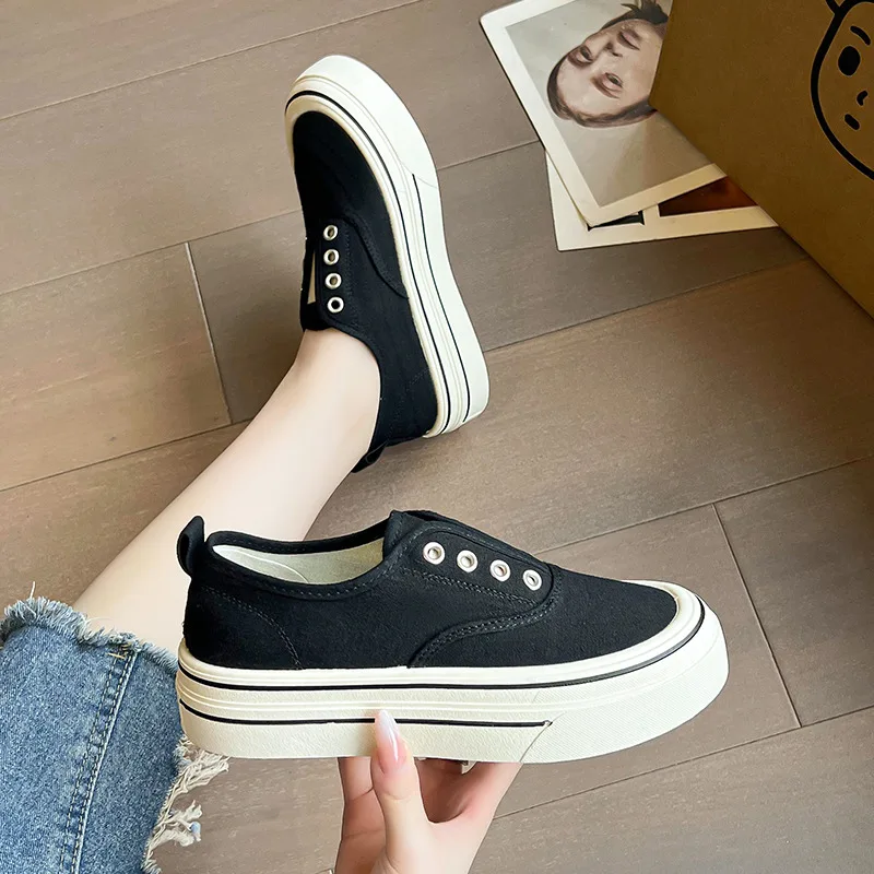 Hot Sale Black Canvas Shoes Women Slip On Casual Women’s Platform Shoe Original Trend Vulcanize Shoes For Women zapatillas mujer