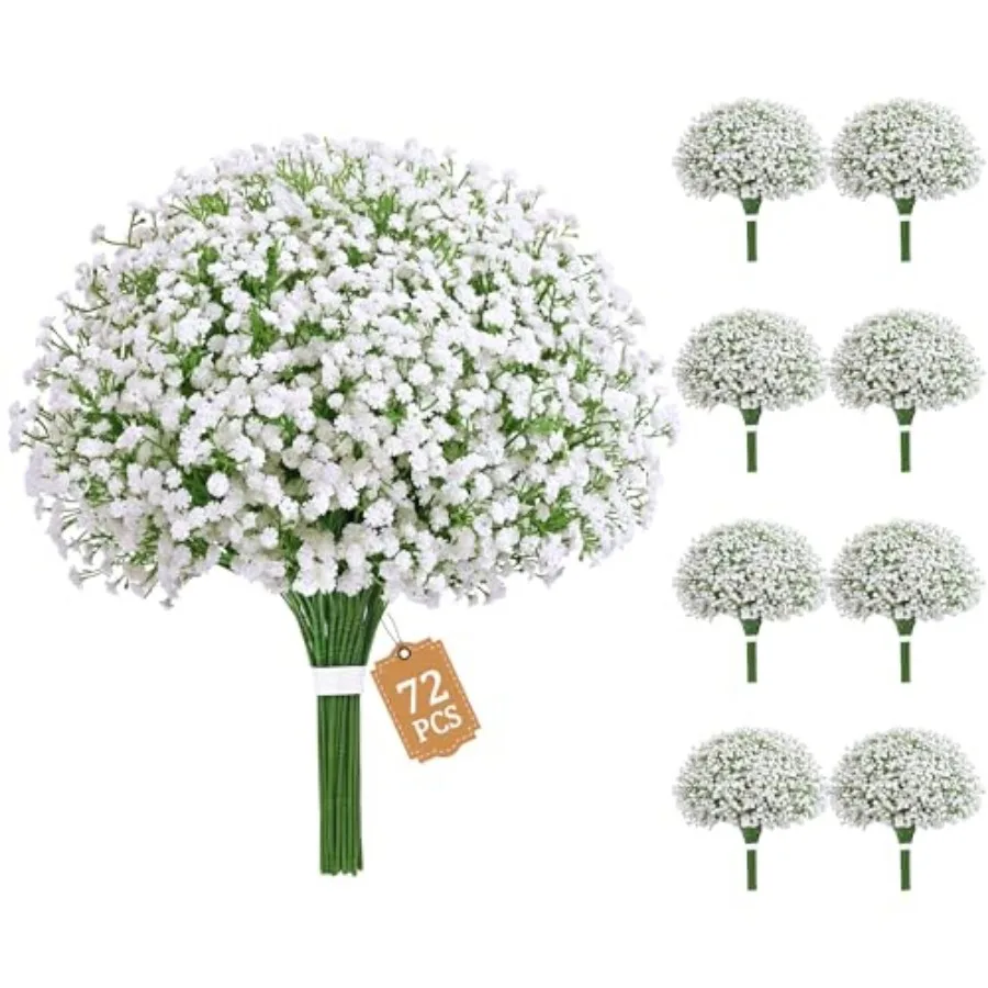 

72 Pcs Babys Breath Artificial Flowers, White Baby Breath Flowers Artificial Bulk Real Touch Fake Babys Breath Flowers Faux Gyp