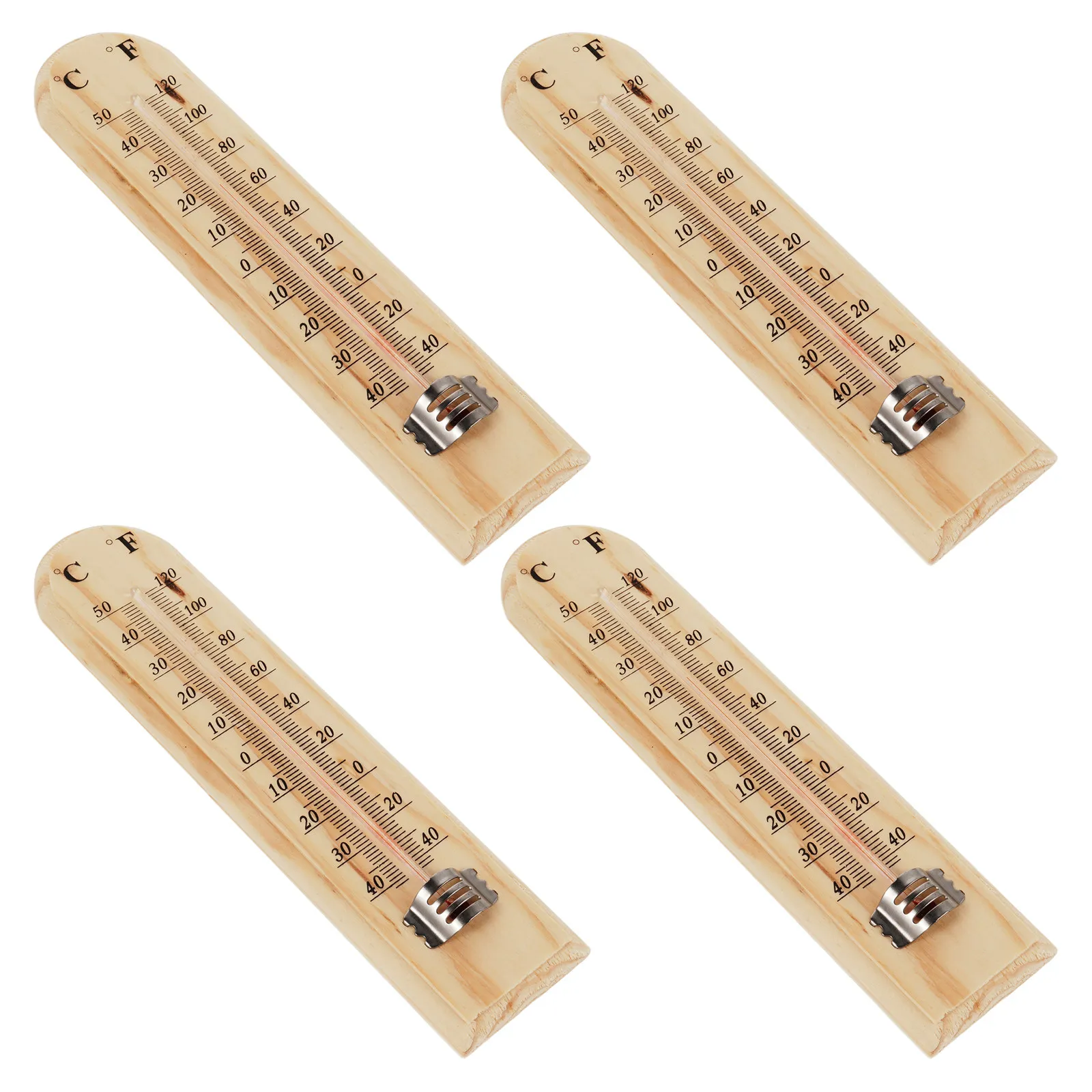 4Pcs Wood Wall Thermometer Traditional Hanging Analog Dual Scale Natural Pine Material for Wine Storage Brewing Fermentation