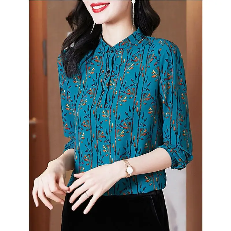 

Vintage Printed O-Neck Loose Floral Chiffon Blouse Women's Clothing 2023 Autumn Winter New Casual Pullovers Commuter Shirt