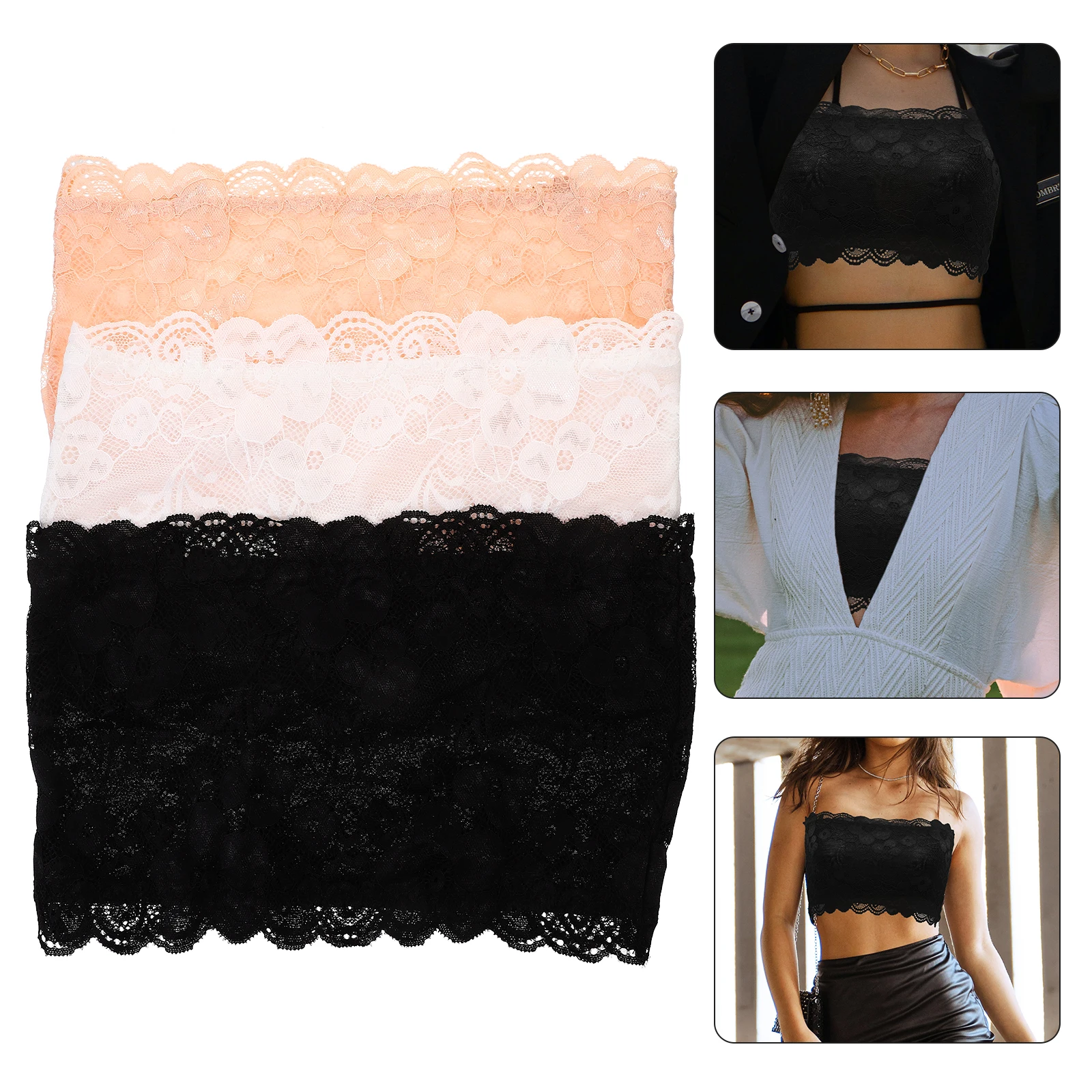 

3Pcs Seamless Padded Strapless Tube Tops Bandeau Chest Wrap Elastic Comfortable Undergarment Summer Bandeau Tube Top