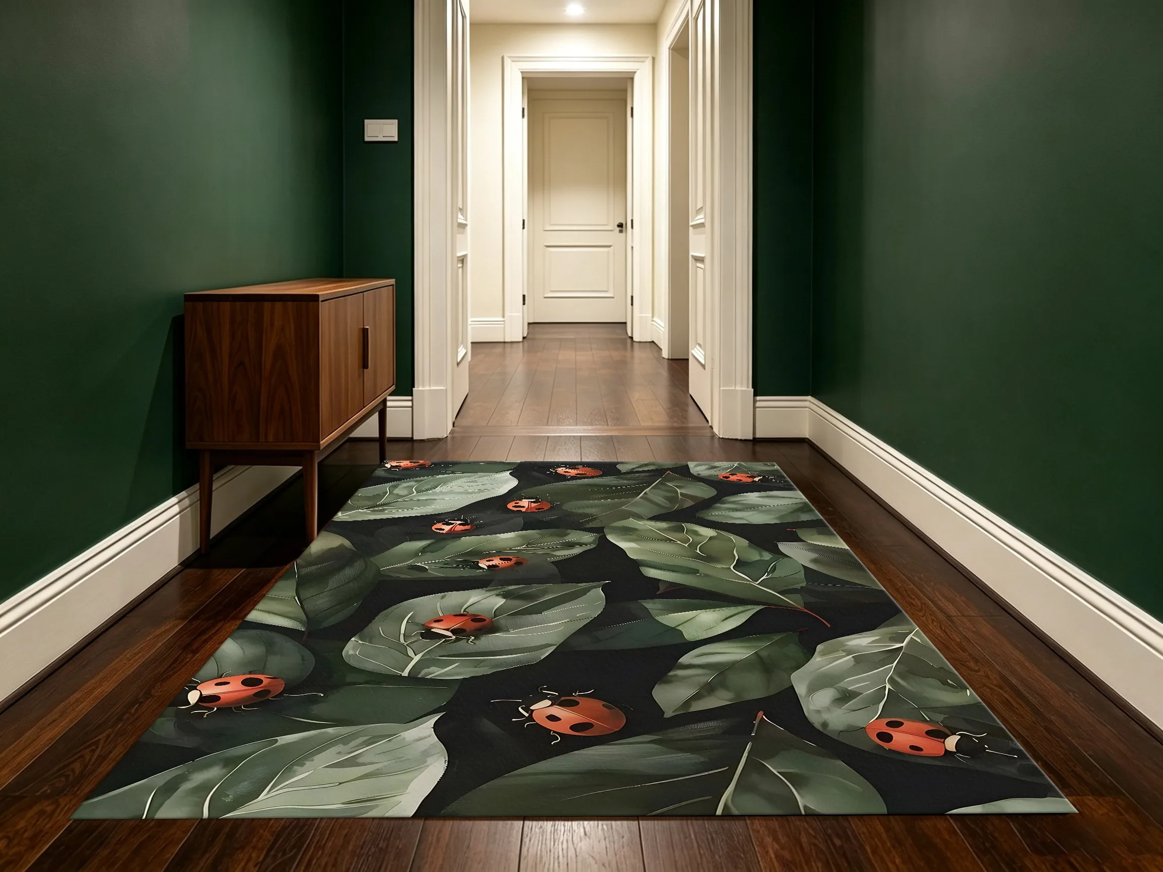 Large Area Rug Green Leaf Ladybug Print Soft Velvet Living Room Bedroom Entryway Home Decor Area Rug