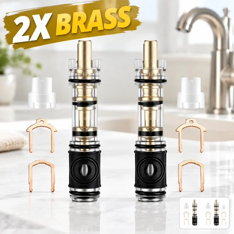 2X Brass Dual Seal 1225 Replacement Cartridge Compatible with 1225/1225B Single Handle Faucets, with Retainer Clip Kit, Faucet