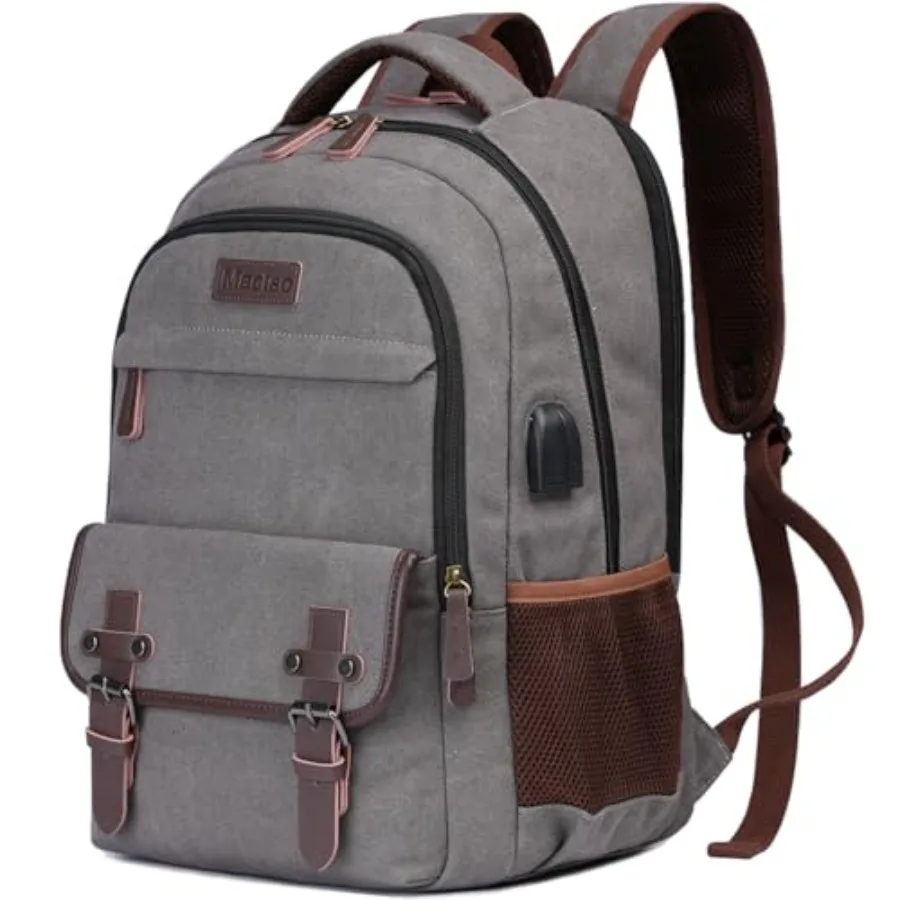 

Canvas Travel Laptop Backpack for Men Women, Business Work Rucksack College School Computer Bag Fits Notebook, Bookbag with USB