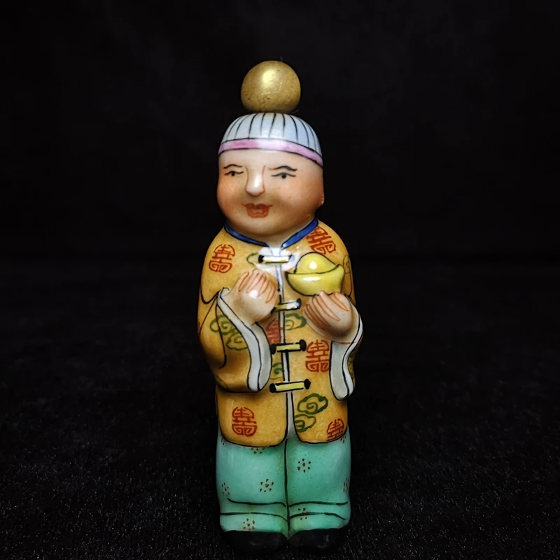 

1919 Antique art Size 3.4 Inch Mark Chinese Qing Qianlong Porcelain Painting Landlord person Statue Snuff Bottle Collection