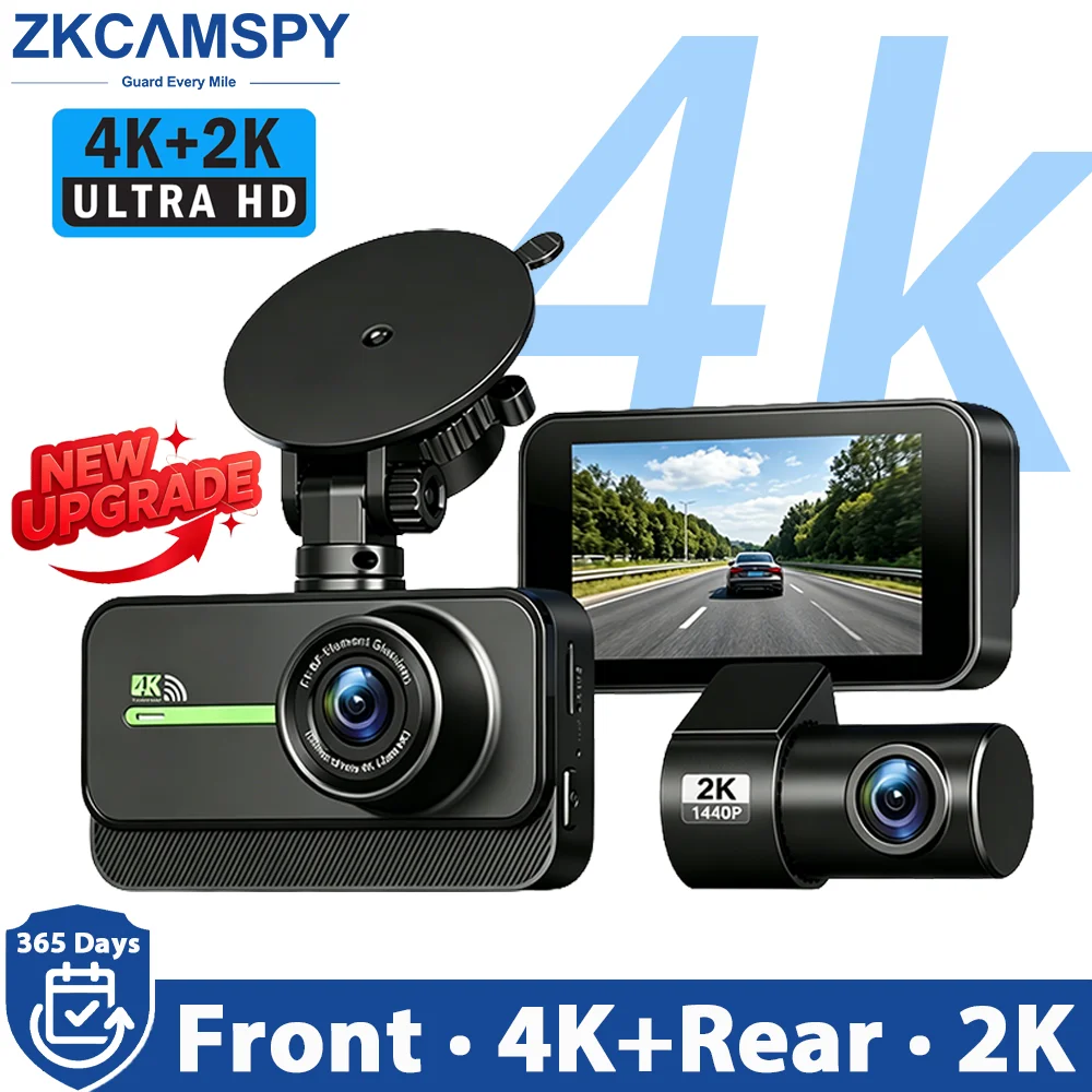 Dashcam WiFi Front 4K Rear 2K Car Cameras Black Box Night Vision 24h Parking Monitor G-Sensor DVR Video Recorder Dash Camera