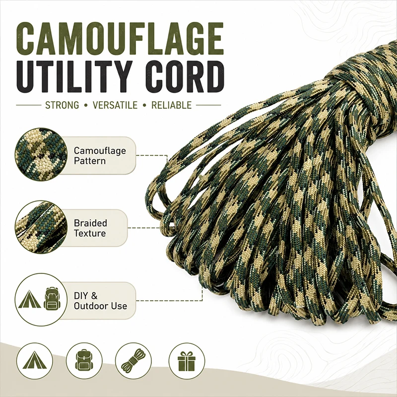Cordon tressé 7 brins de 5 mm, 10-90 m, pour sacs, tentes de camping, cordons de fixation, cordons tissés d'extérieur, cordes paracorde, accessoires de couture DIY