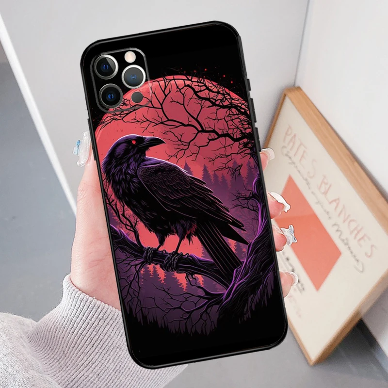 Goth Raven Case Cover For iPhone 12 13 Mini 11 14 15 Pro Max Plus X XS XR SE 2020 SE 2022 7 8 Coque