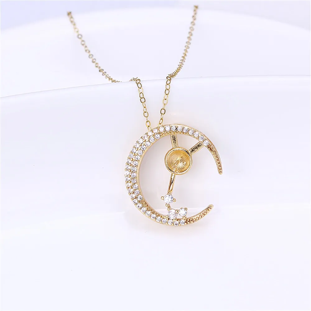 

Domestic 14k Gold Plated Real Gold with Good Color Retention, Moon Pearl Pendant DIY Accessories Empty Support Female