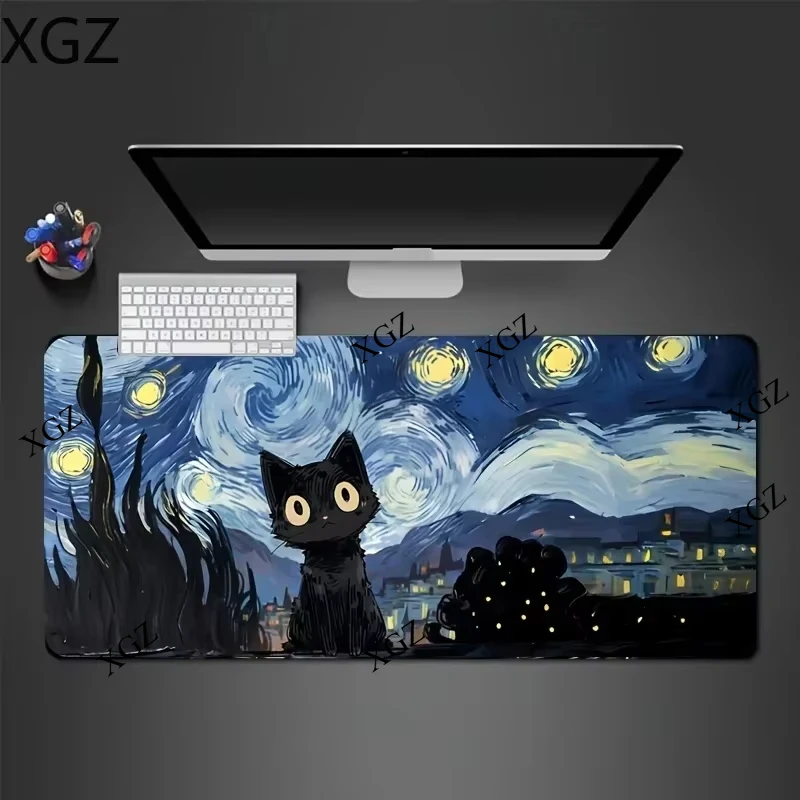 Starry Night Cat MousePads with Non-Slip Base Large Gaming Keyboard Pad Comfortable Desk Mat for Office Study and Relaxation PC