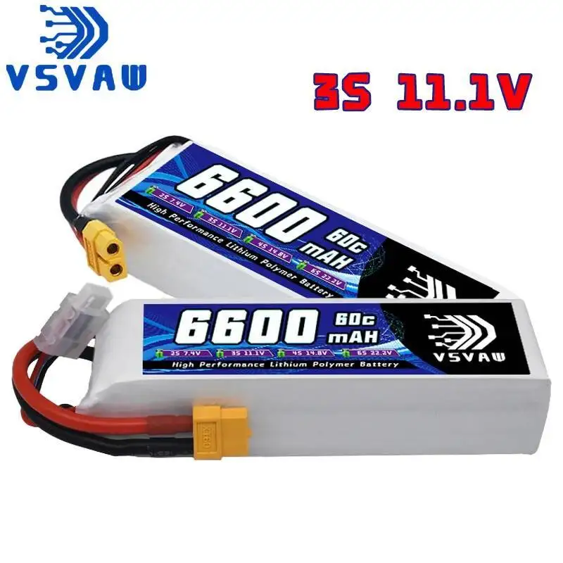 

VSVAW 3S Lipo Battery 6600mAh 60C 11.1V Softcase Lipo Battery with XT60 Connector For Drone RC Airplane Helicopter FPV Drone