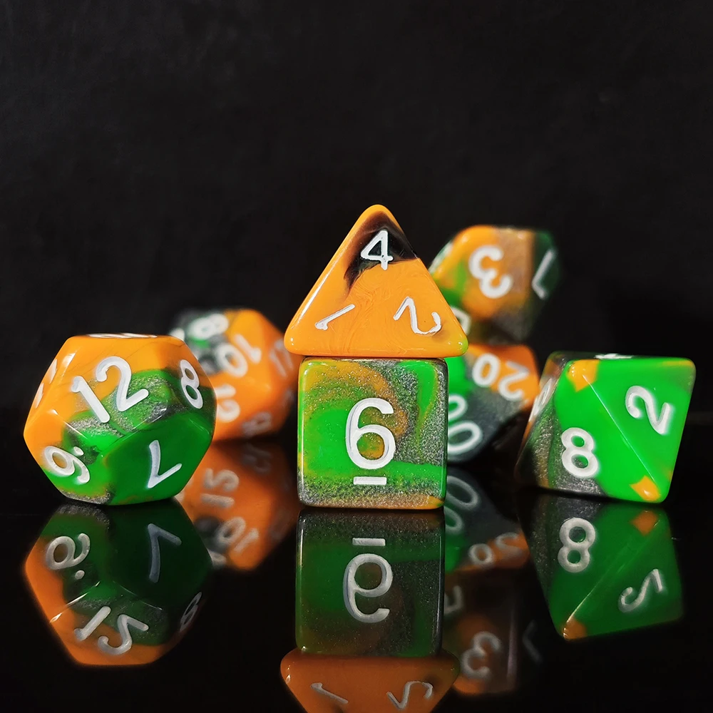 Rainbow Swirl Glitter Dice Set – Gold-Inked Polyhedral Dice Set for D&D Premium TTRPG Dice for Dungeons & Dragons