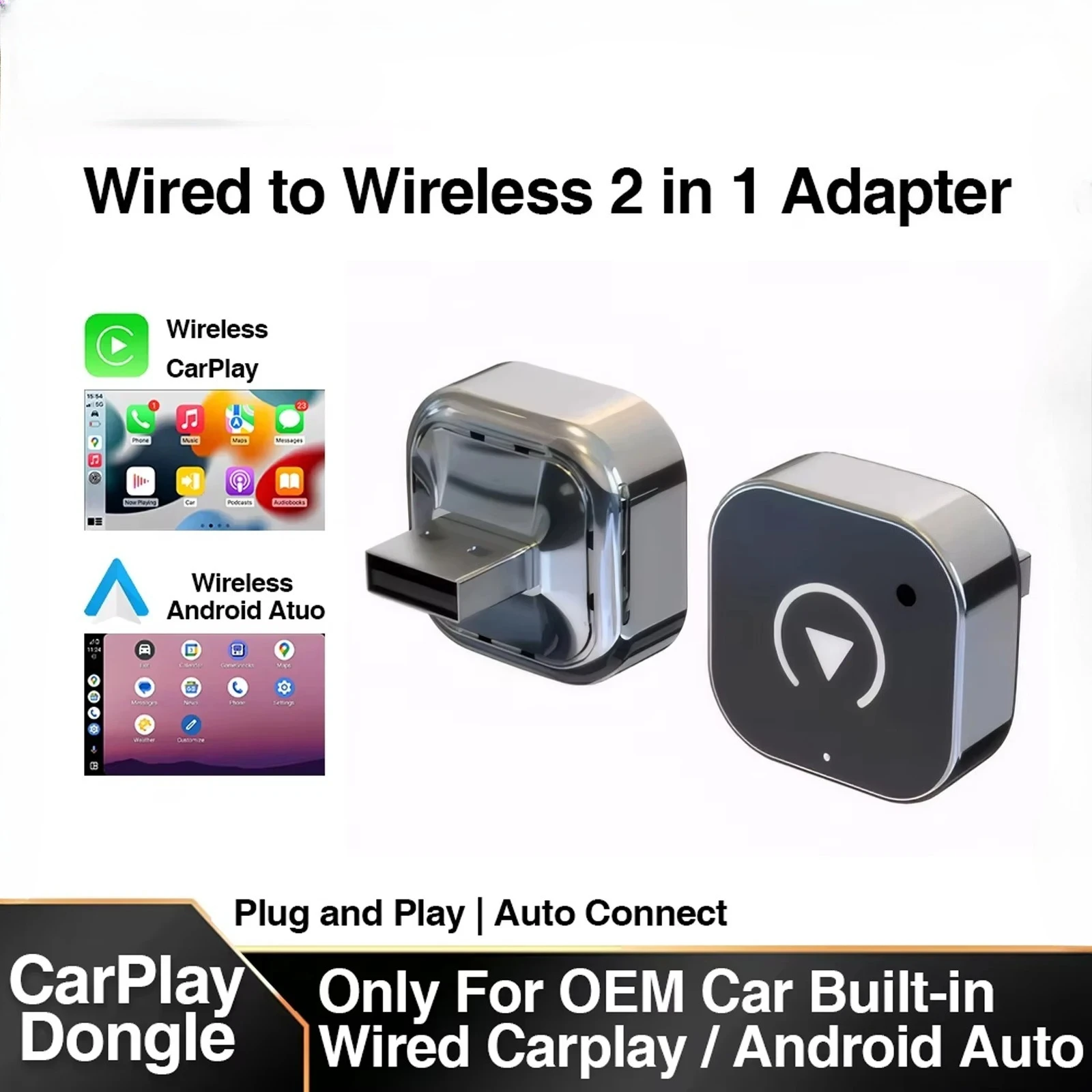 Adaptador Inalámbrico CarPlay para iPhone - Mini Plug & Play, Conexión Automática, WiFi de 5 GHz de Baja Latencia, Compatible co