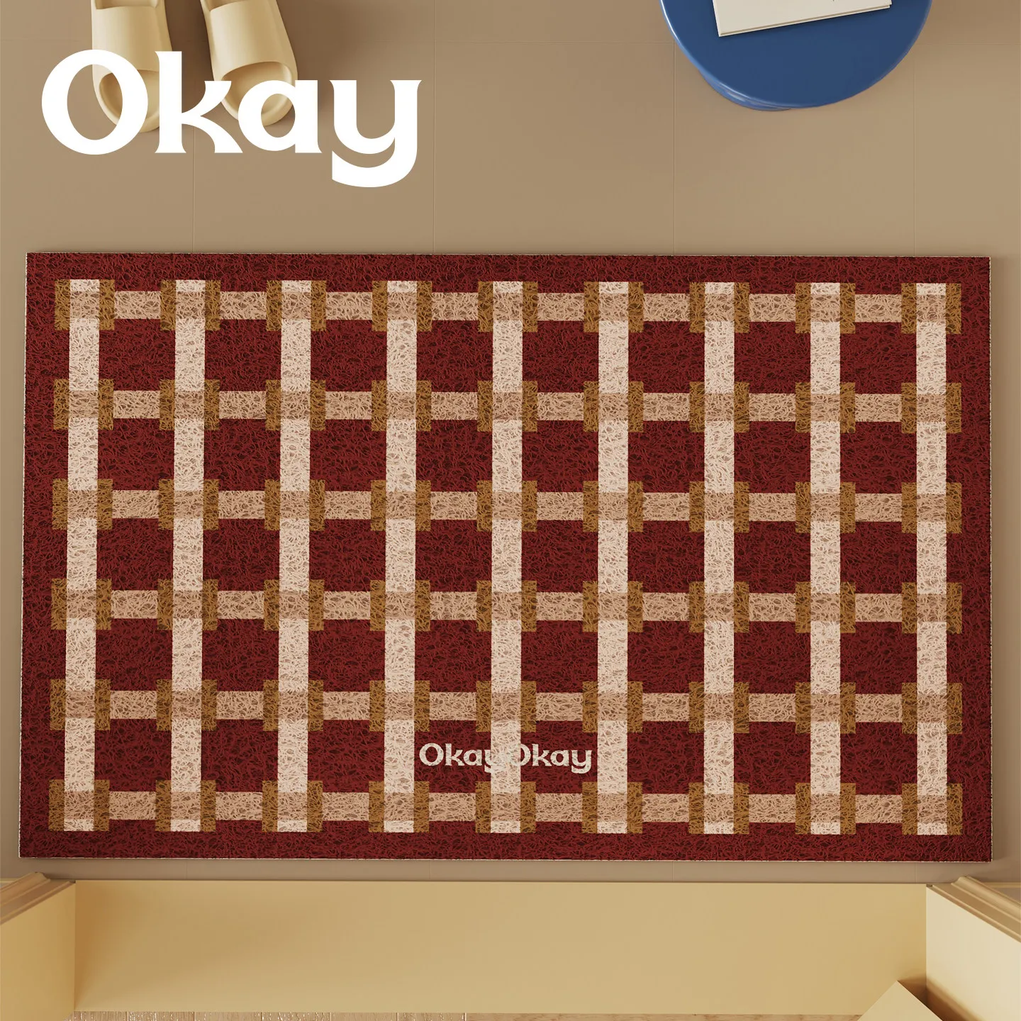 Retro Red Plaid Dirt Resistant PVC Silk Ring Door Mat Non-slip Entryway Mat Dust Scraper Front Door Entrance Floor Mats 발매트