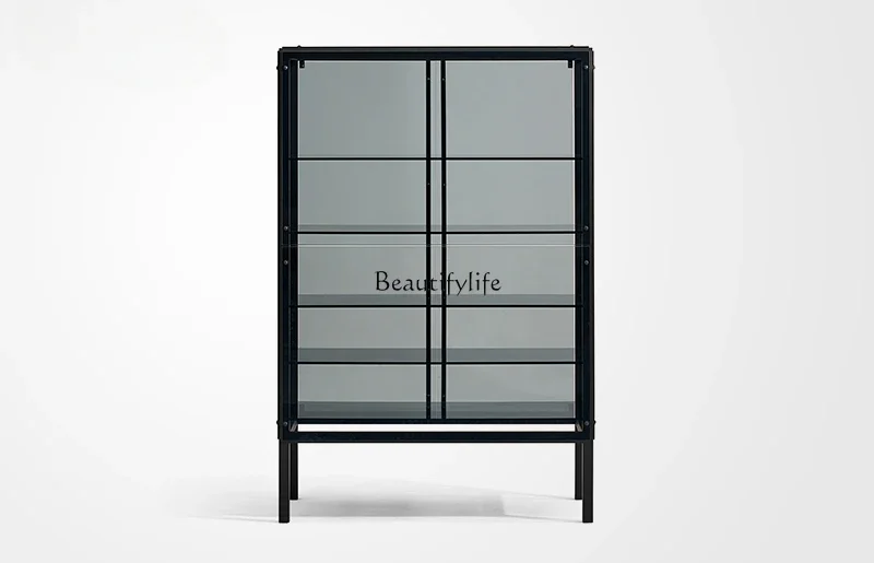 

13Decorative cabinet Oak tempered glass Solid wood Designer side cabinet