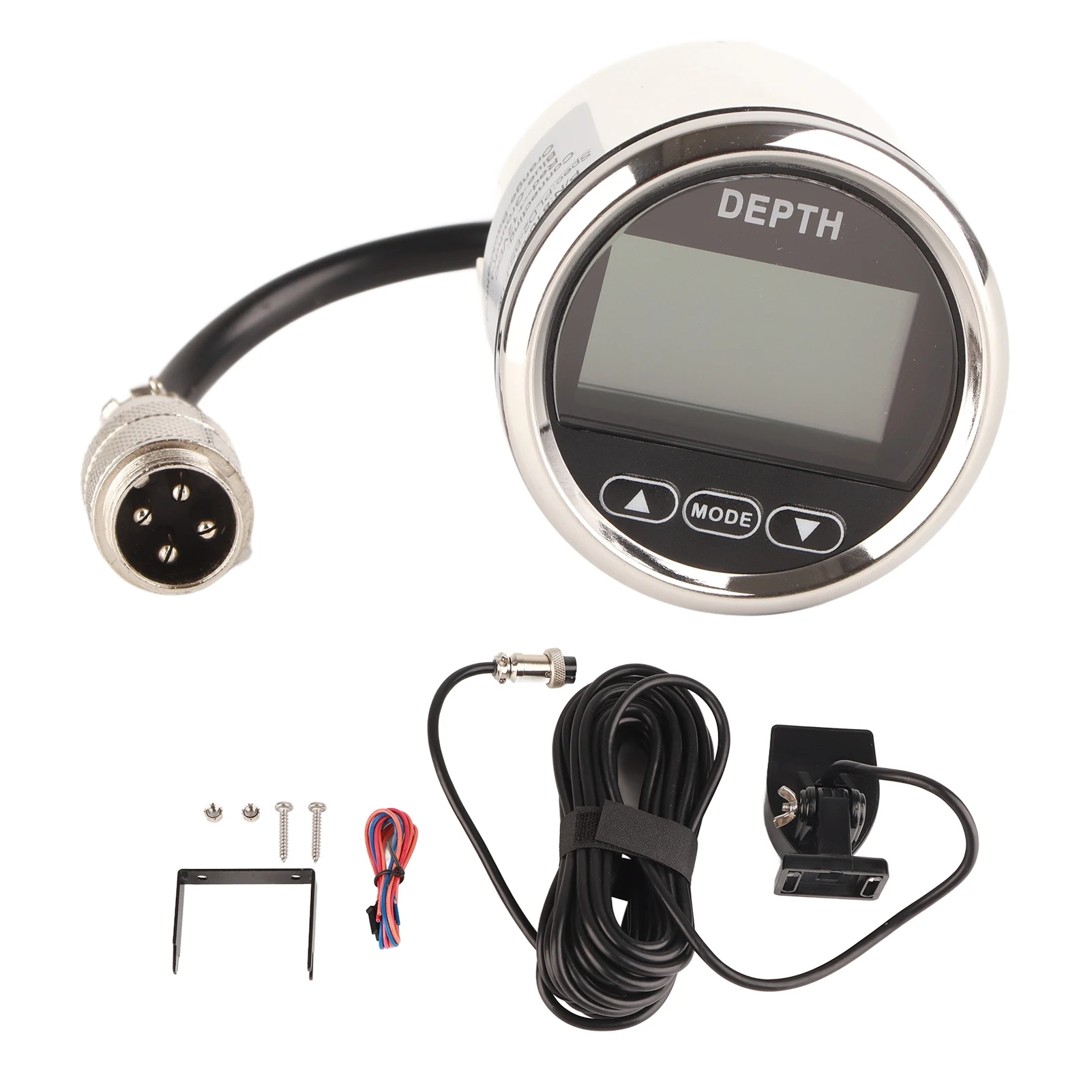 52 mm/2 Zoll Marine-Tiefenmesser, Reichweite 100 m/110 Yards, weiße Hintergrundbeleuchtung, wasserdicht, für Yachten, Fischerboote, digitaler Tiefenmesser, Tiefenmesser