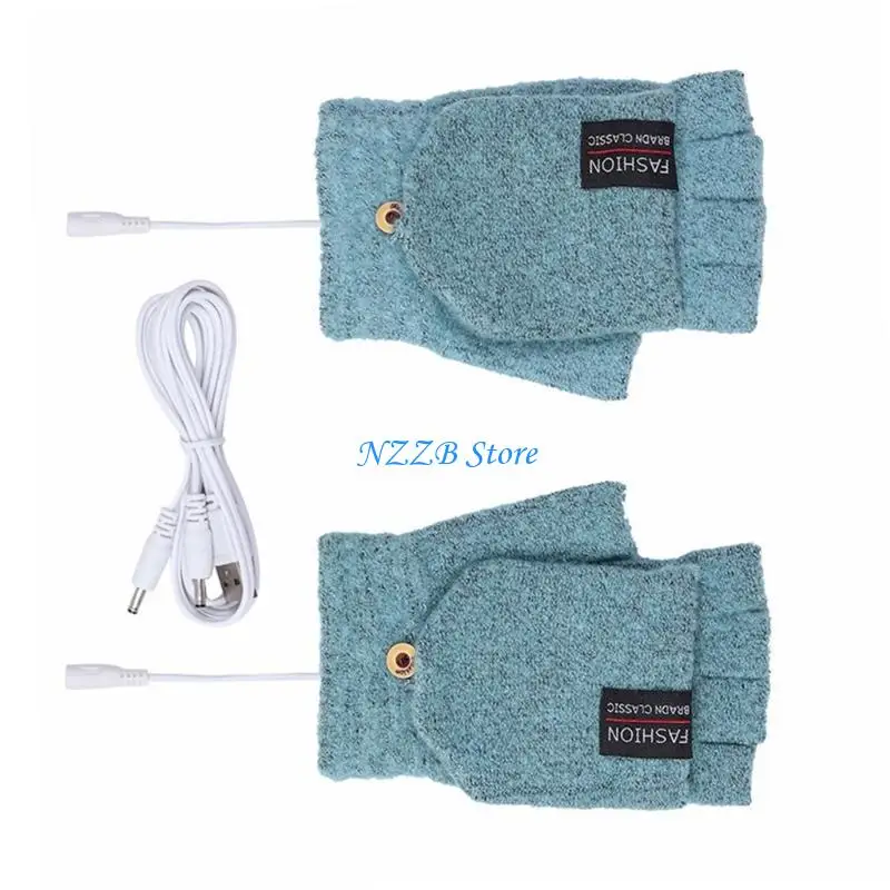 T21F قفازات شتوية للجنسين بمنفذ USB قابلة للتحويل نصف وكامل الأصابع للبالغين