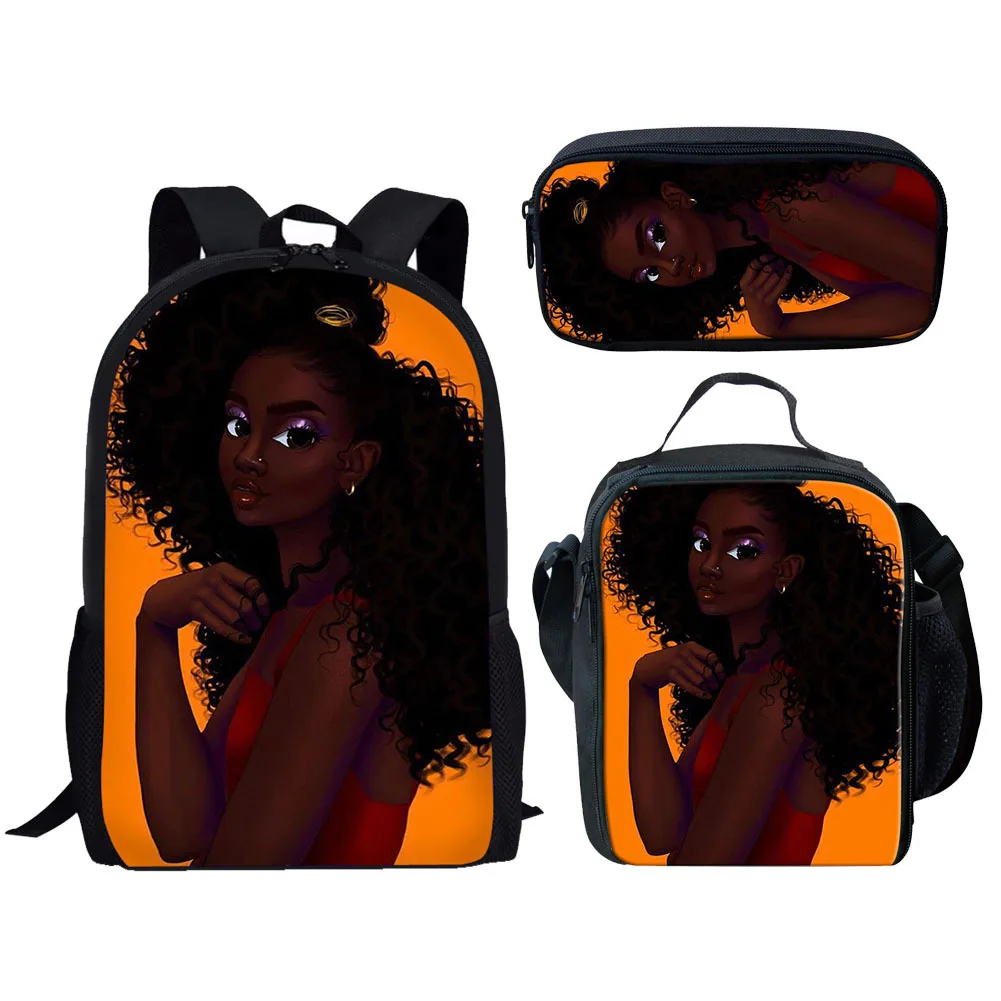 Classic Fashion Trendy Funny African Girls 3D Printed 3pcs/Set pupil School Bags Laptop Daypack Backpack Lunch bag Pencil Case