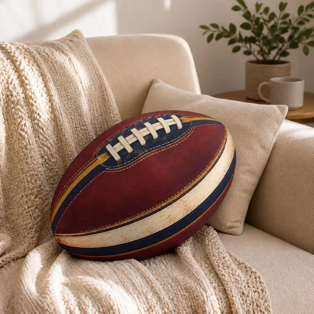 Vintage Rugby Ball Pillow Plush Stuffed Throw Cushion for Players Coaches Sports Fan Team Gift Floor Pillow Home Decor Sofa
