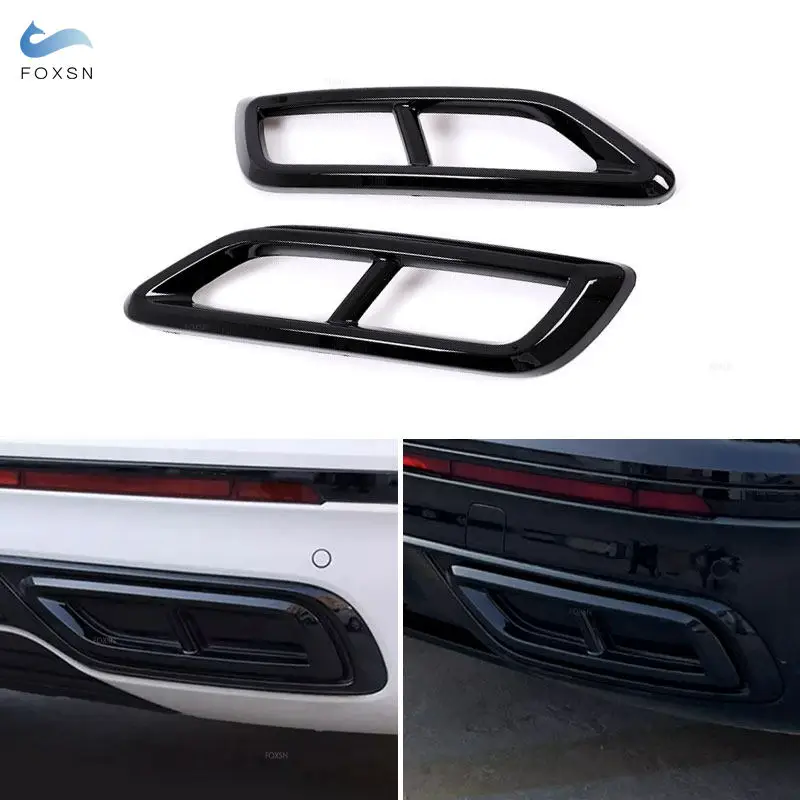 ABS Glossy Black Car Exterior Muffler Exhaust Pipe Tail Throat Decoration Frame Trim Parts For VW Tiguan L 2020 2021 2022