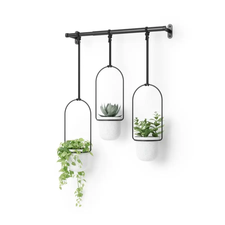 

Triflora Hanging Planter for Window, Indoor Herb Garden, Set of 3, White Black