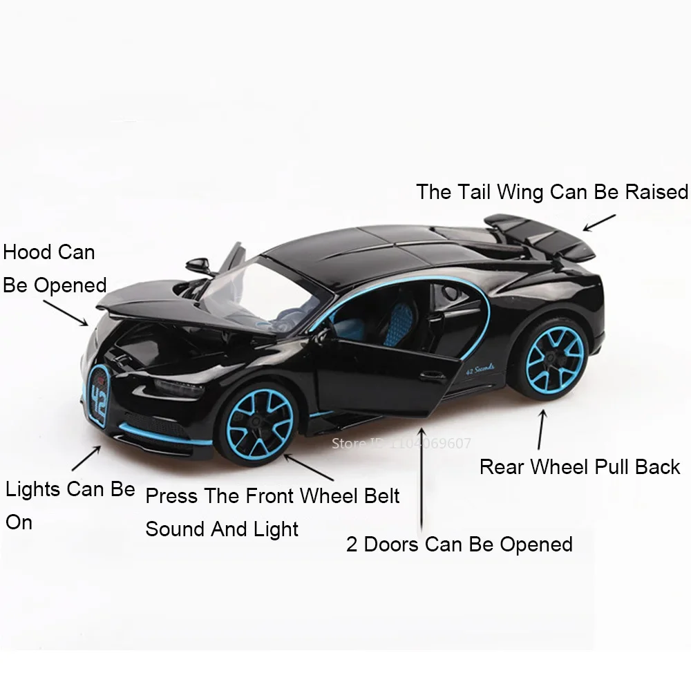 1:32 Chiron Sportwagen Modell Spielzeug Legierung Diecast Supercar Zurückziehen Türen Geöffnet Sound Licht Rennfahrzeug Modelle für Kinder Geschenke