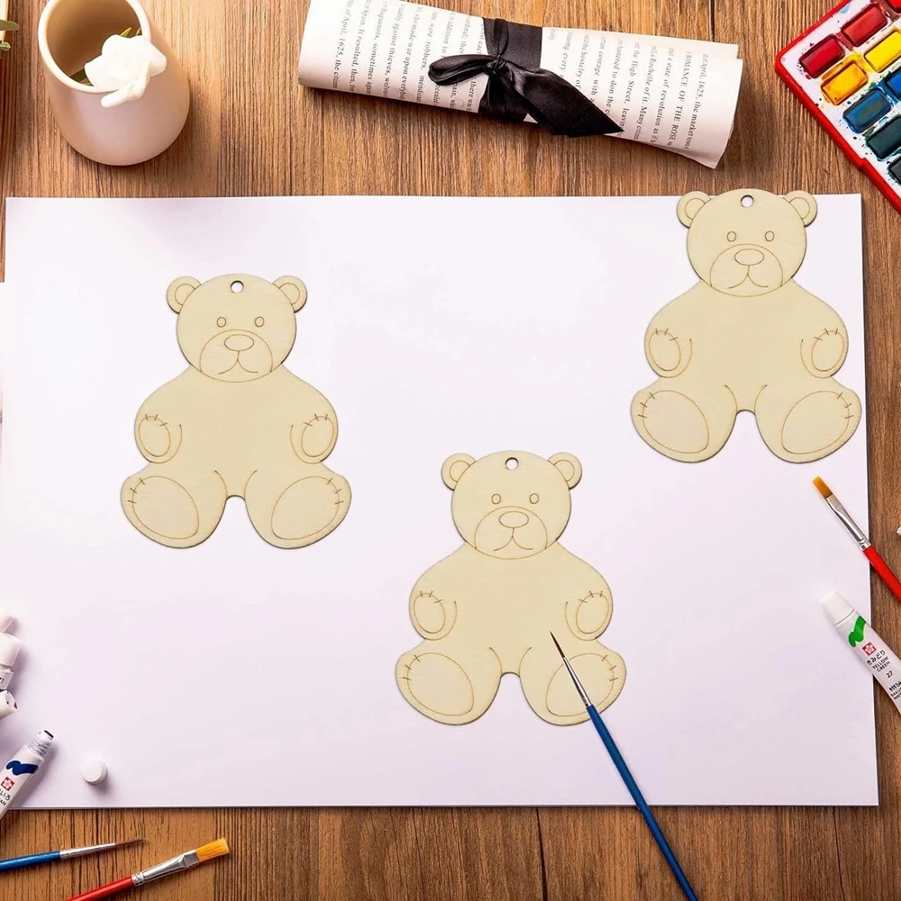 10 pz cartone orso di legno pendenti appesi pittura fai da te regali per la casa orso decorazioni per feste regali per bambini forniture per