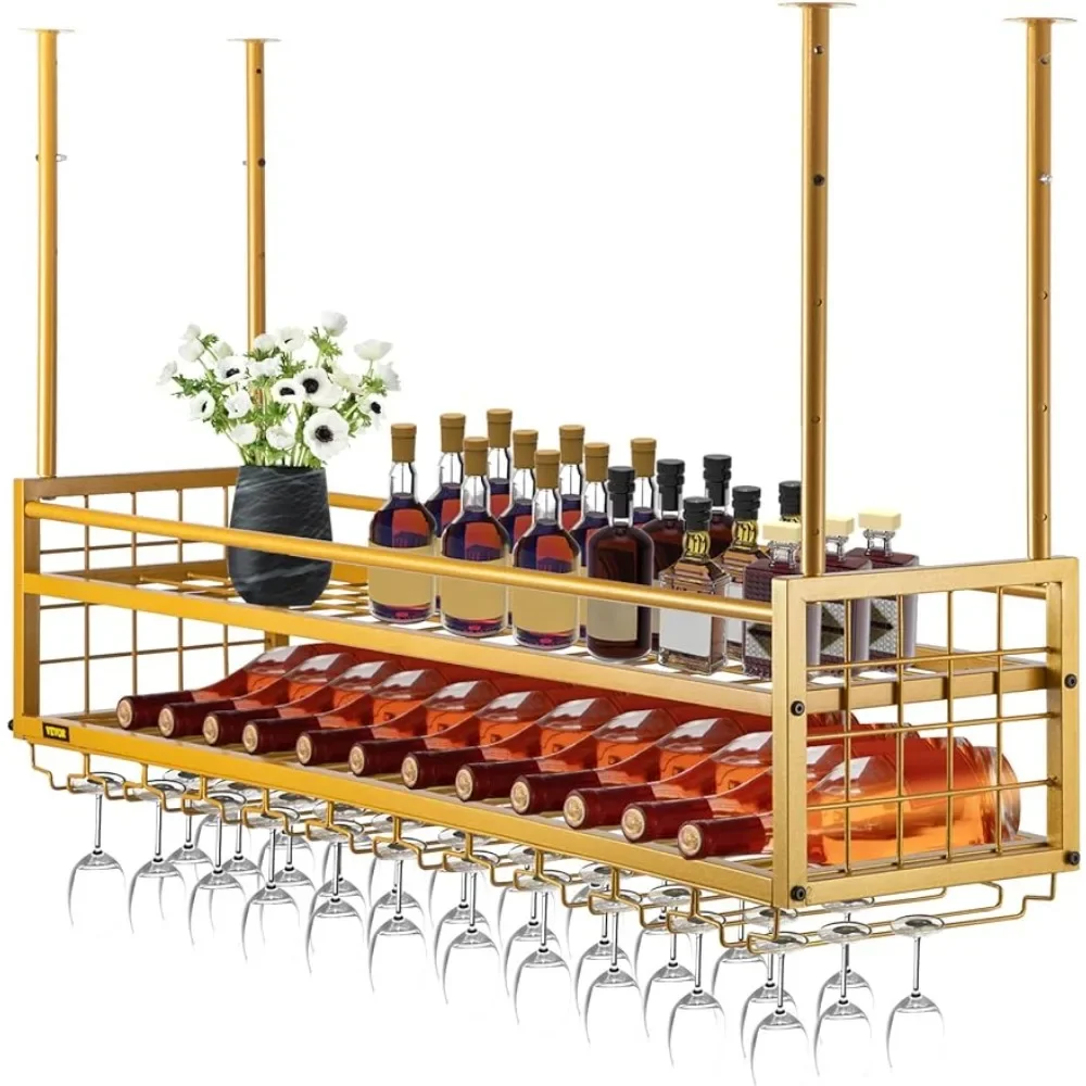 46.9 X 11.8 Inch Hanging Wine Glass Rack Gold Wall-Mounted Wine Glass Rack Perfect for Bar Cafe Kitchen Liquor Storage Wines