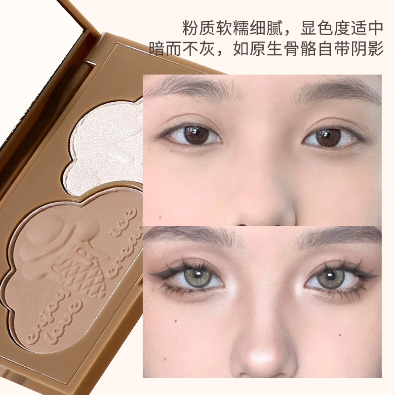 Two-Tone Matte Contour Makeup Palette Natural Face Blusher Natural Soft 3D Bronzer Powder Long-Lasting Waterproof Face Cosmetics