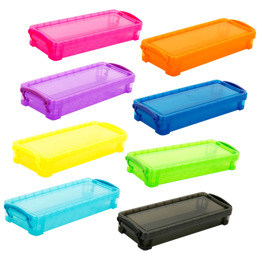 

8pcs Colorful Stationery Box Transparent Mini Organizer Case for Pens Pencils Erasers Sketch Tools Plastic Storage Box