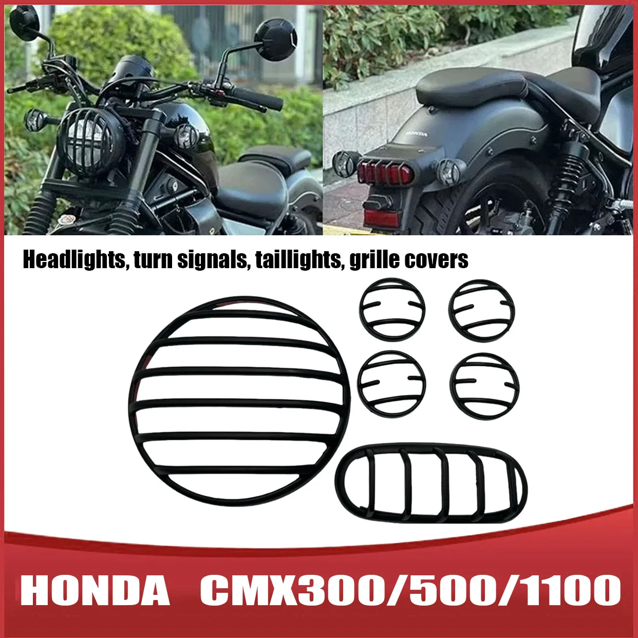 

Motorcycle Matt Black Headlight Turn Signal Taillight Grill Coverf For Honda 2020-2023 Rebel CMX 500 300 1100 Model