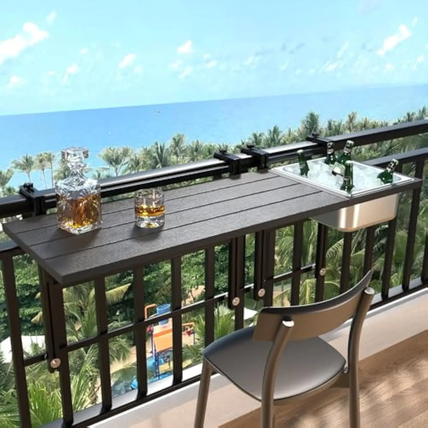

Upgraded Balcony Table Outdoor Patio Bar Table with Durable Composite Tabletop Aluminum Alloy Frame Hanging Folding Adjustable