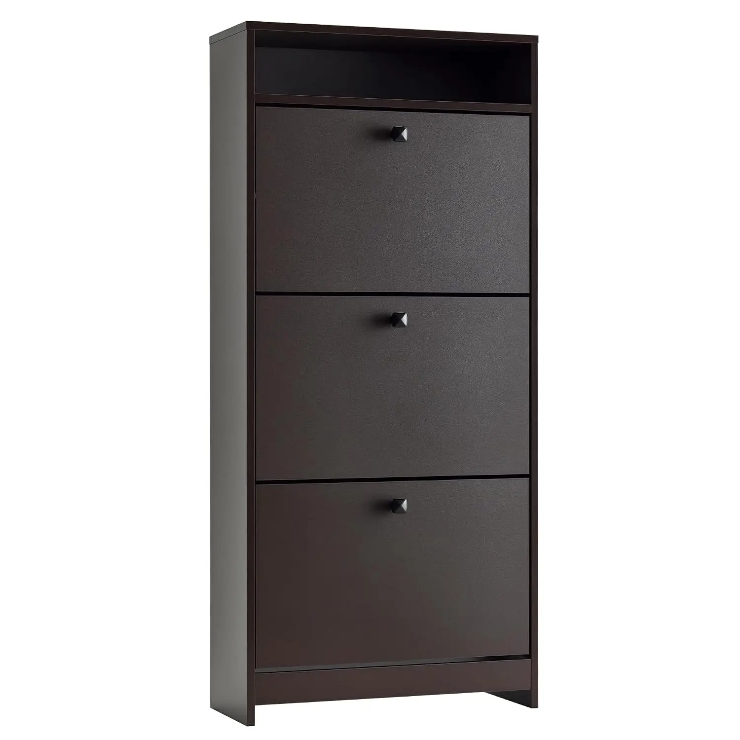Slim Shoe Cabinet With 3 Fold-Out Drawers & Top Storage Surface For Entryway, Espresso, Customized