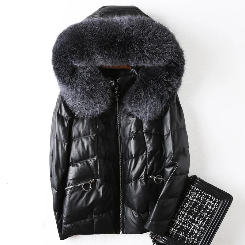 

Women's Female Autumn Winter Real Genuine Leather Jacket Women Clothes 2023 Fox Fur Hooded Korean Sheepskin Down Coat