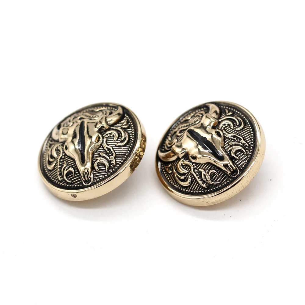 EQUBO 6Pcs 15/18/23mm Round Oxhead Men Coat Gold Metal Buttons for Clothes Retro Coat Jacket Handicraft Decorations