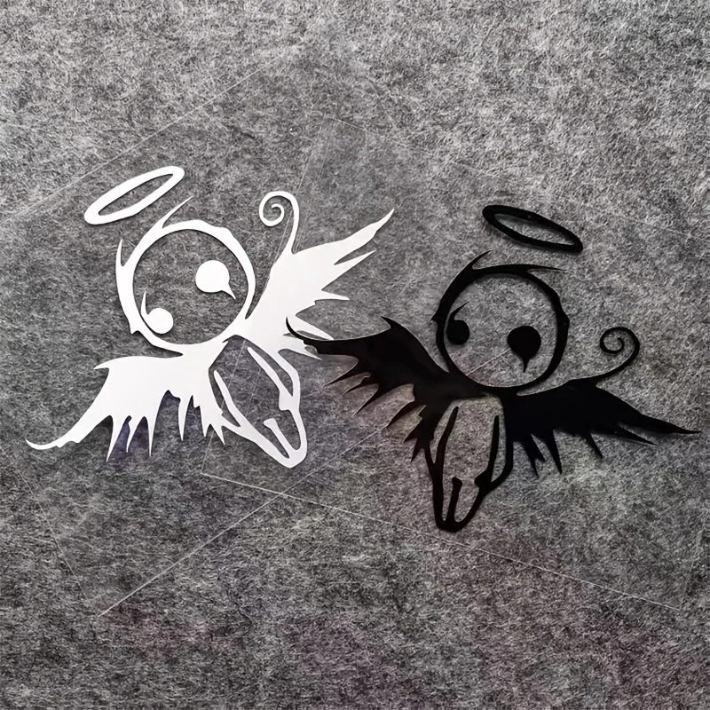 Fallen Angel Black White Cartoon Self-Adhesive Decal Stickers Ornament for Motorbike Tank Fairing Helmet Exterior Refit Supplies