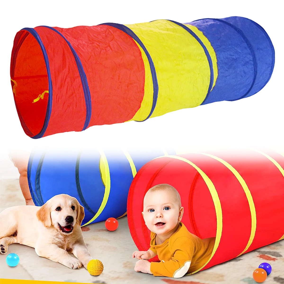 Indoor 1.8 m Channel Baby Drilling Toys Baby Crawling Three Color Splicing 50cm Diameter Children's Tunnel Cylinder