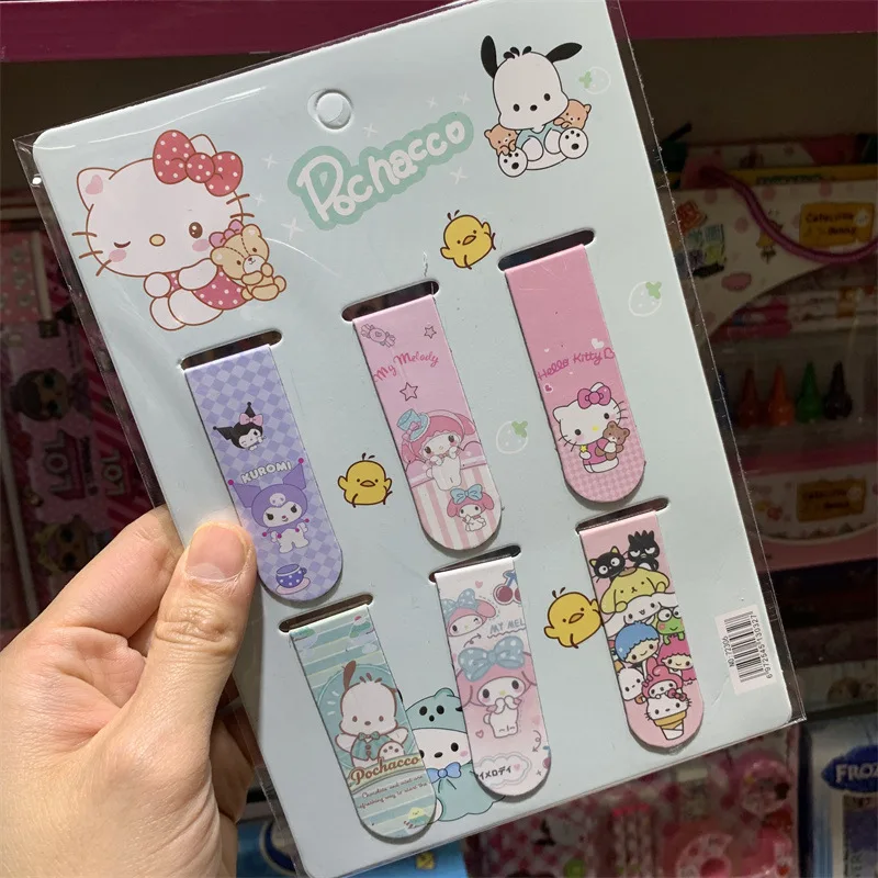 Sanrio Cartoon Magnetic Bookmark Kawaii Kuromi Pachacoo Melody Cinnamoroll Double-sided Bookmark Refrigerator Sticker Wholesale