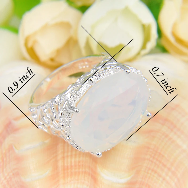 Luckyshine 16*12mm Oval Cut Rainbow Moonstone Gemstone Silver Rings Size 7 8 9
