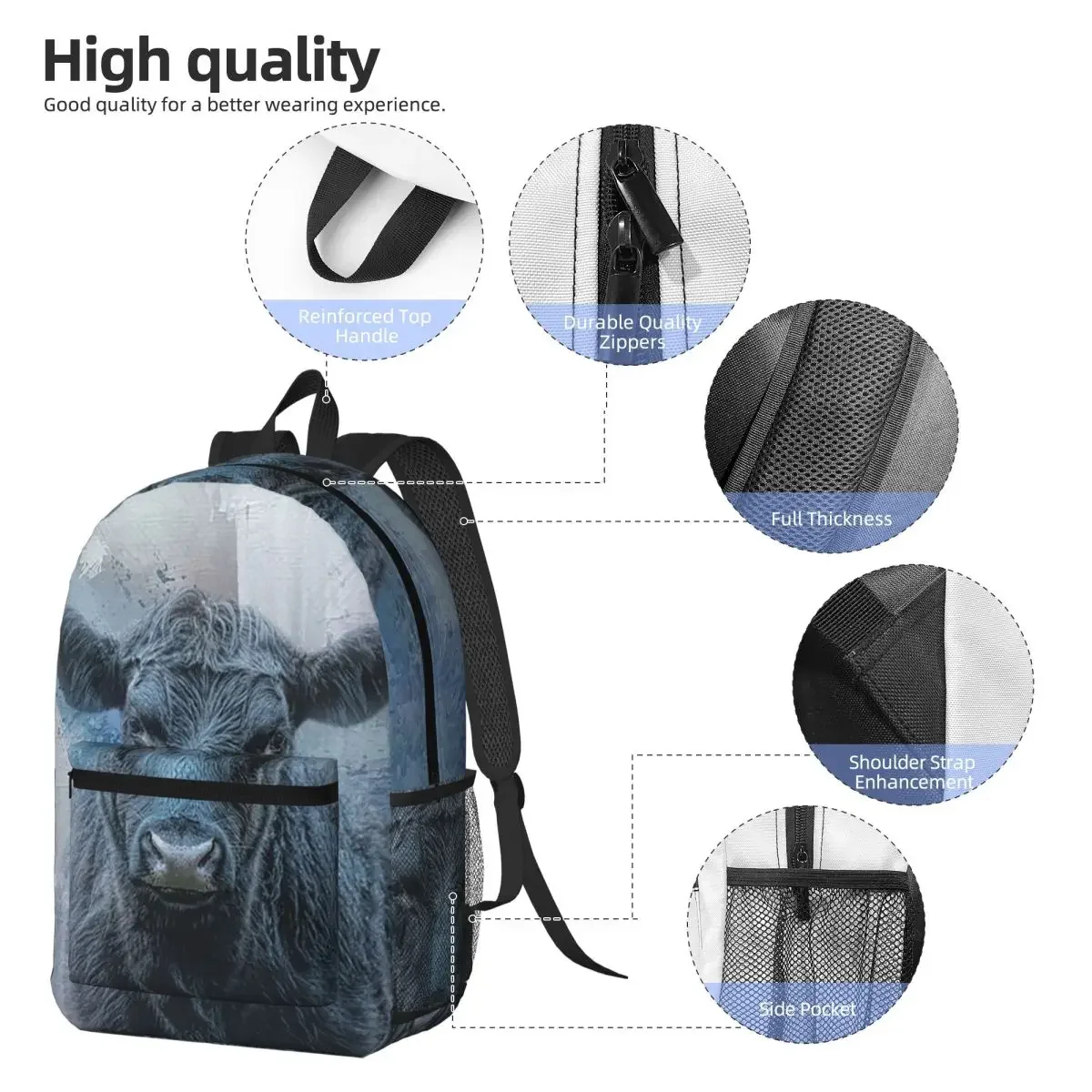 Cattle Realistic Oil Painting Print Backpack Boys Girls BookBag Children School Bag Laptop Shoulder Bags for Men Women