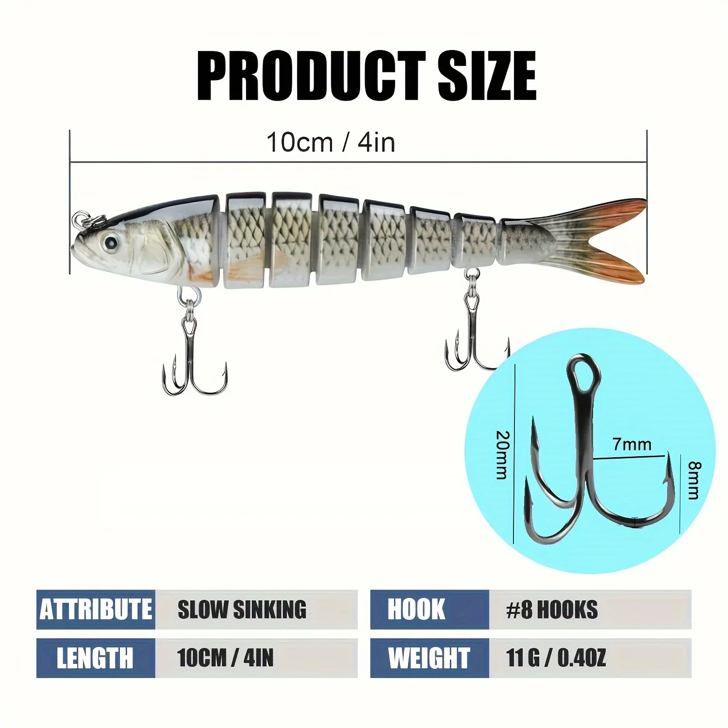 เหยื่อตกปลา 3/5 สำหรับน้ำจืดและน้ำเค็ม, เหยื่อตกปลาเบสที่เหมือนจริง, เหยื่อตกปลาเบสแบบจมช้า