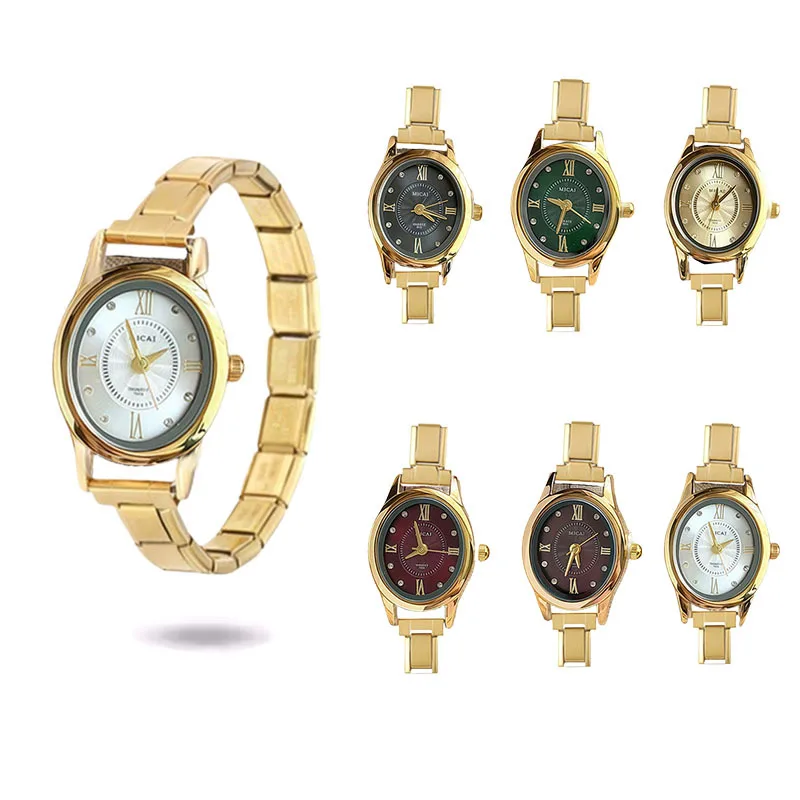 Minimal Oval Dial DIY Combine Module Quartz Watch Stainless Steel Gold Bracelet Unisex Trend Daily Wrist Accessory