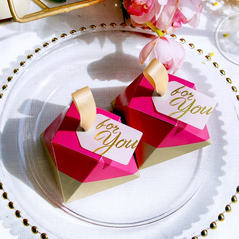 

New Creative Diamond style Candy Boxes Wedding Favors Party Supplies Baby Shower thanks Paper Gift Box with Thank you Card
