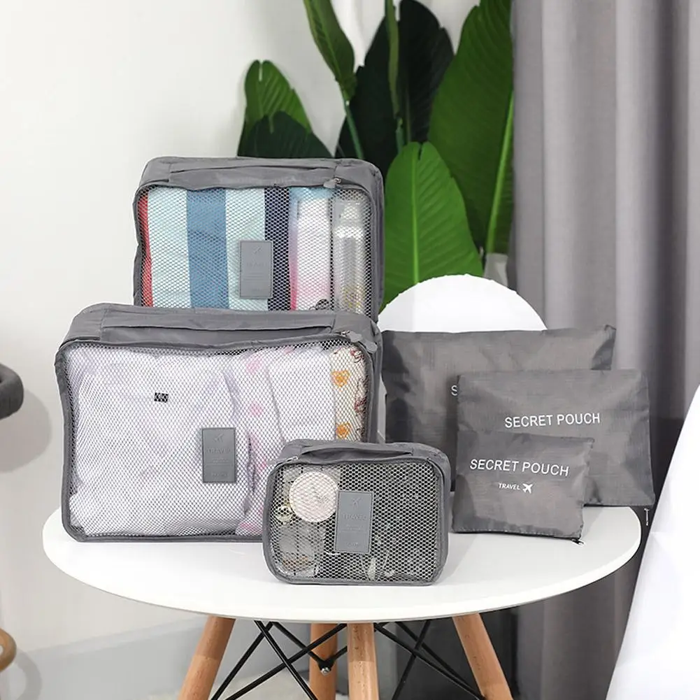 

Travel Clothes Storage Bags 6Pcs/Set - Portable Luggage Organizer Suitcase Packing Cubes with Shoe Pouch