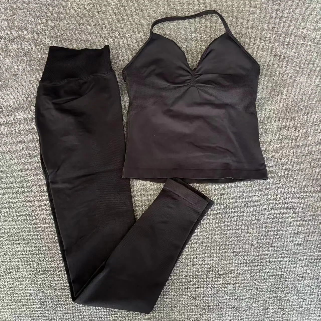 طقم مكون من قطعتين من ملابس اليوغا Df للسيدات ذات خطوط طويلة وسراويل ضيقة لصالة الألعاب الرياضية واللياقة البدنية ومجموعة ملابس للتمرين #4