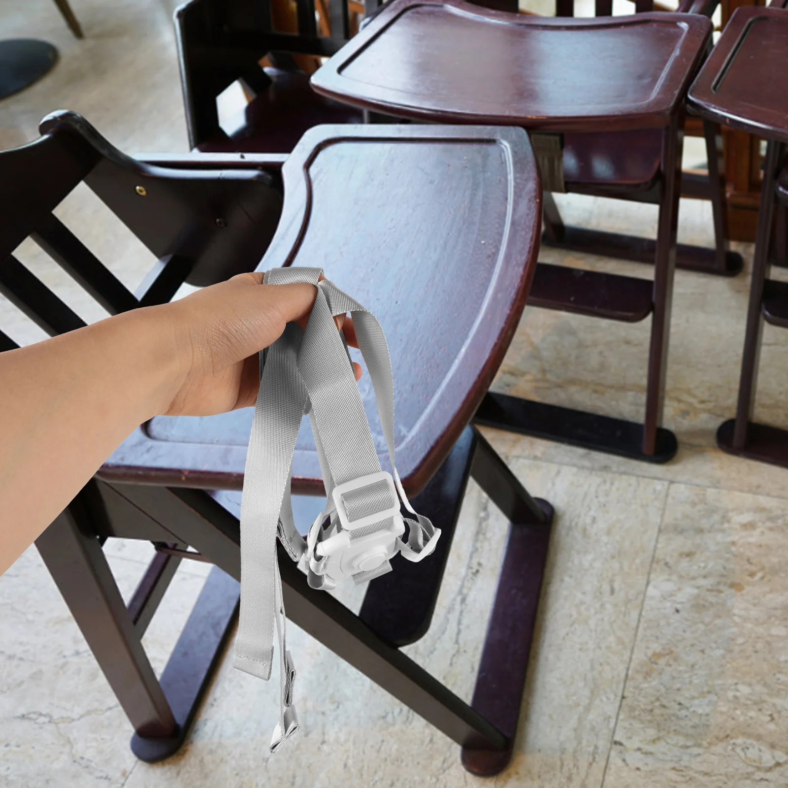 حزام أمان للأطفال باللون الأبيض، حزام كرسي عالي عالمي مكون من 5 نقاط لمقعد عربة الأطفال الصغار، وسادات قابلة للتعديل #3