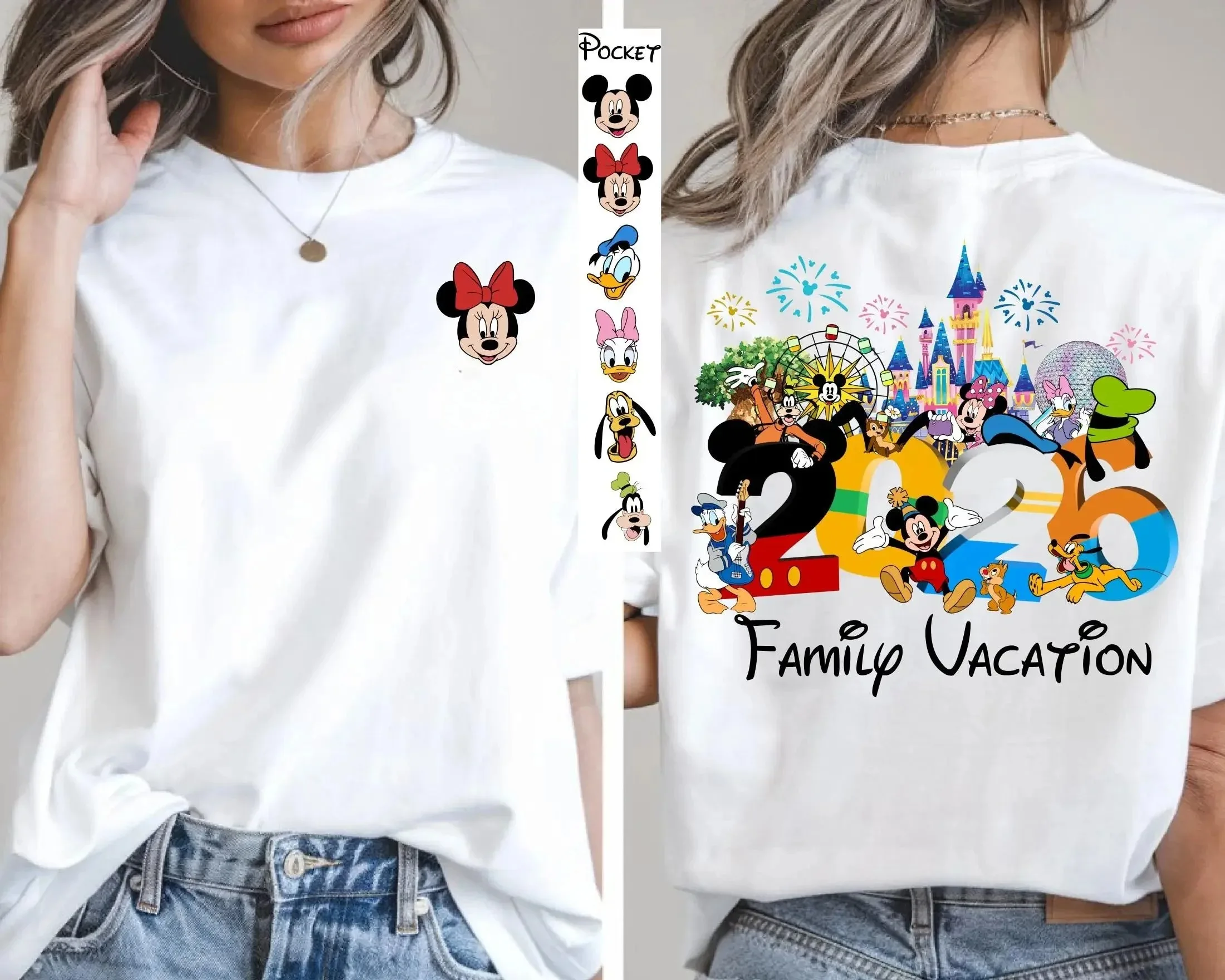 

2026 Summer Mickey Classic Character Family Trip Theme Cotton Printed Short Sleeve T-shirt Men women families children