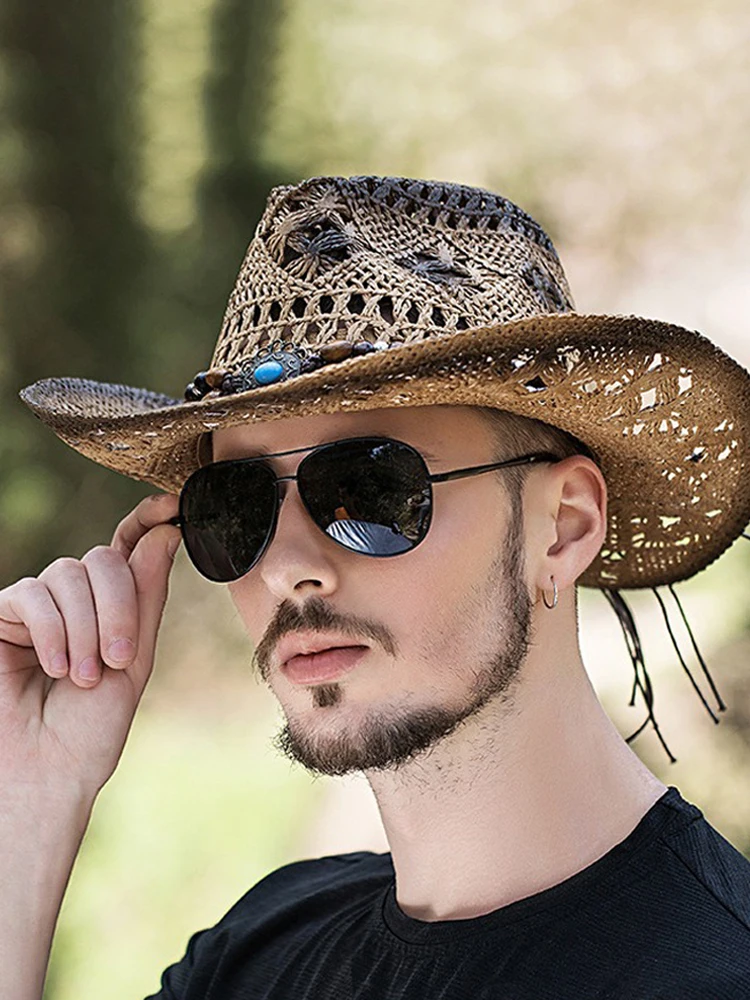 

2025 Straw Cowboy Hat for Women and Men with Shape-It Brim, Western Cowboy Hat Sun Beach hats